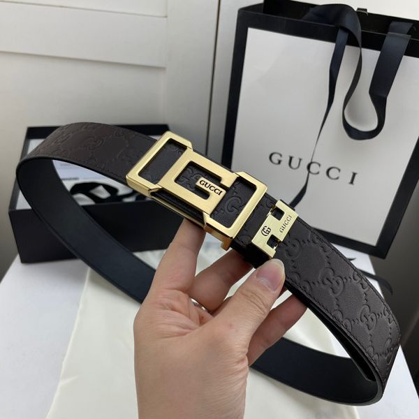 gucci皮帶 古馳2022新款皮帶 HF032905頭層牛皮壓花紋百搭腰帶