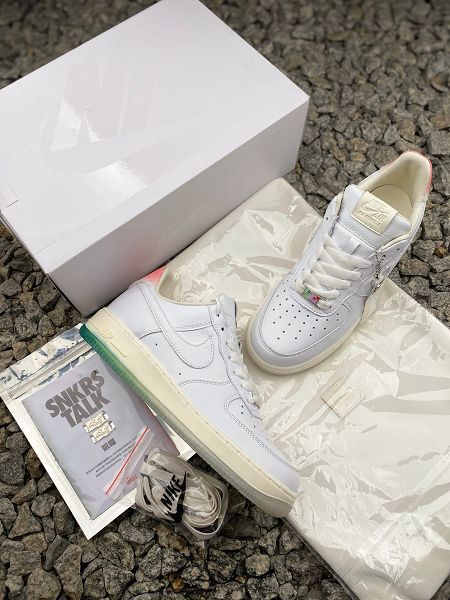 Nike Air Force 1 Low 2021新款 白綠粉壽桃空軍一號低幫男女生板鞋 帶半碼