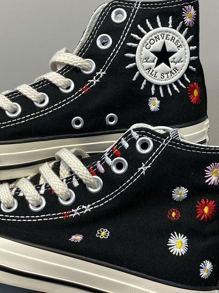 Converse All Star 2020新款 LOGO太陽花刺繡 花卉刺繡情侶款帆布板鞋