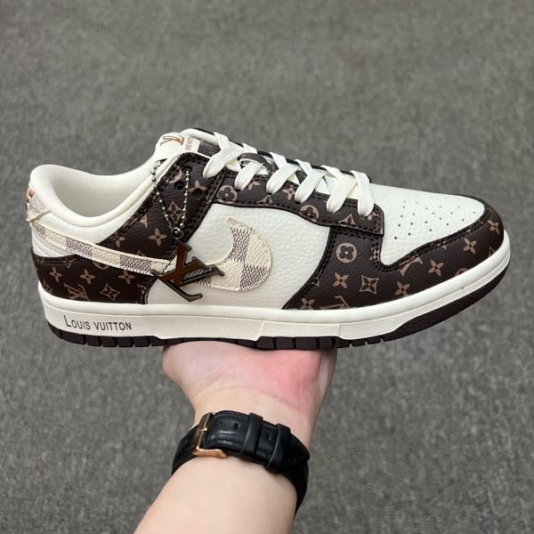 Louis Vuitton x Nike Dunk SB Low 2024最新男女款低幫板鞋 LV聯名棕白棋盤格