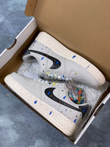 Nike Air Force 1 07 2023新款 男女款白彩虹潑墨全掌內置蜂窩氣墊