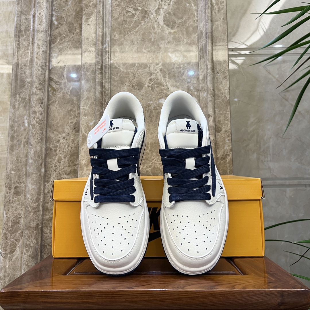 Travis Scott x LV x Air Jordan 1 Low OG SP 2024新款男女生低幫倒鉤LV聯名暴力熊深藍白